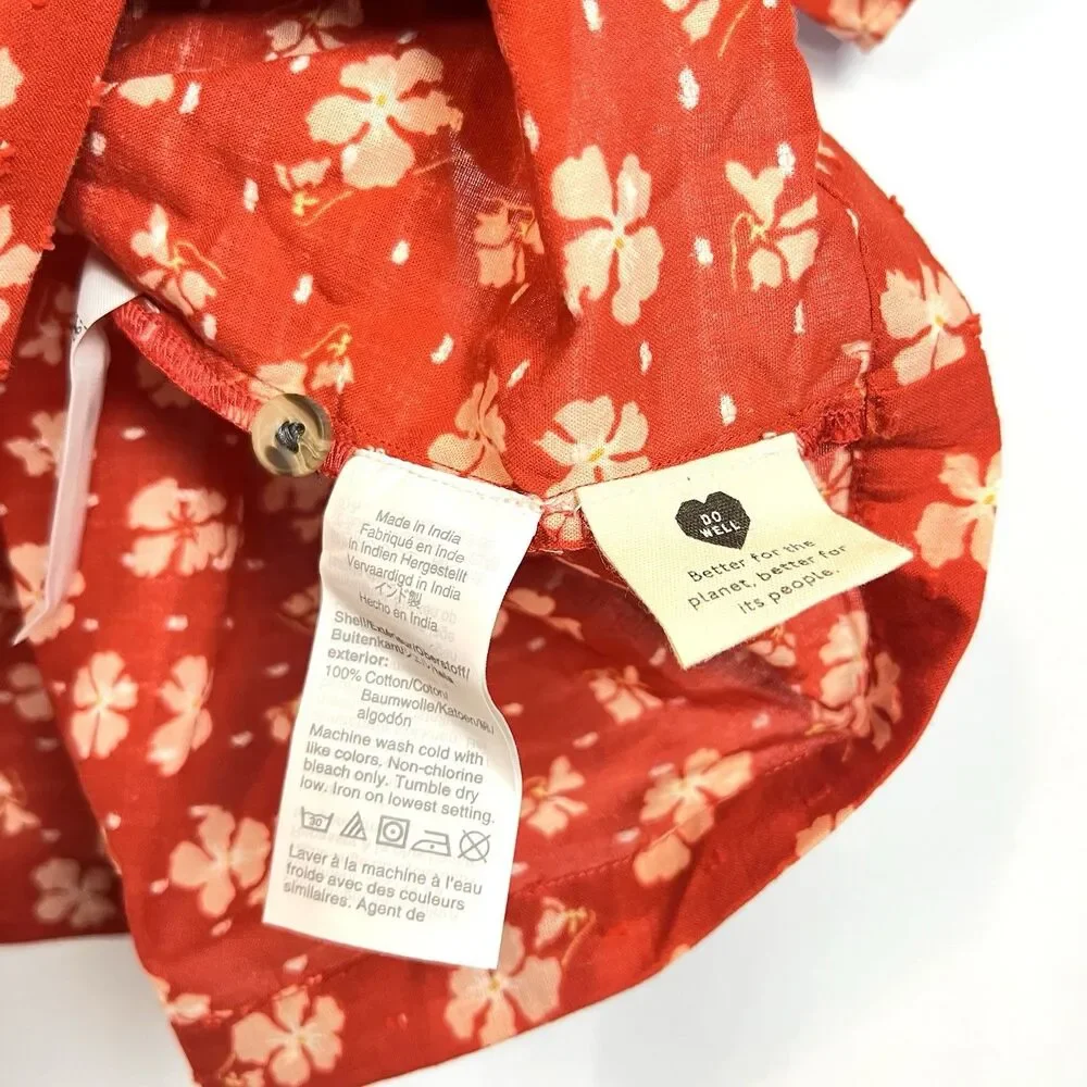 Madewell Puff-Sleeve Button-Front Top Womens Small Swiss Dot Happy Hibiscus